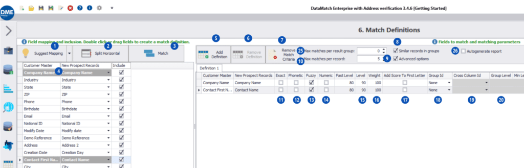 setting up match definitions in DataMatch Enterprise